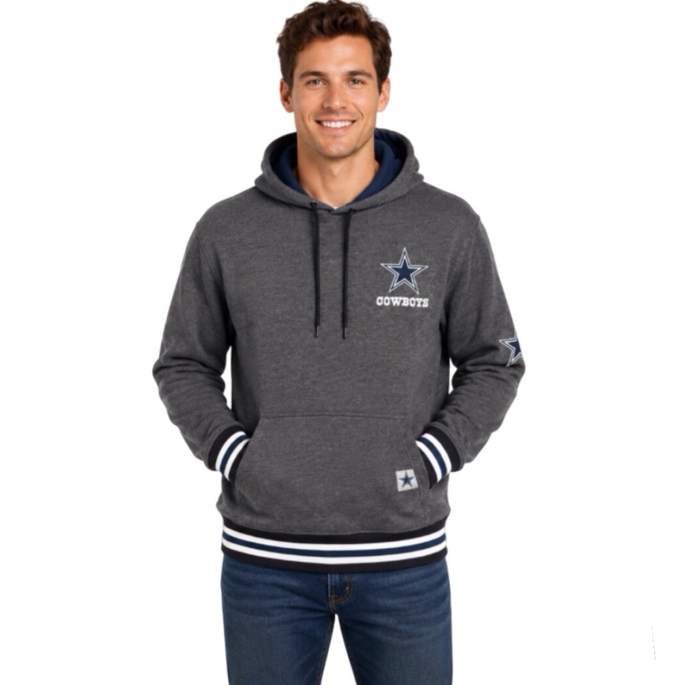 Dallas Cowboys Hoodie Size Large Gray Front Back Stitched Logos Sleeve Stars